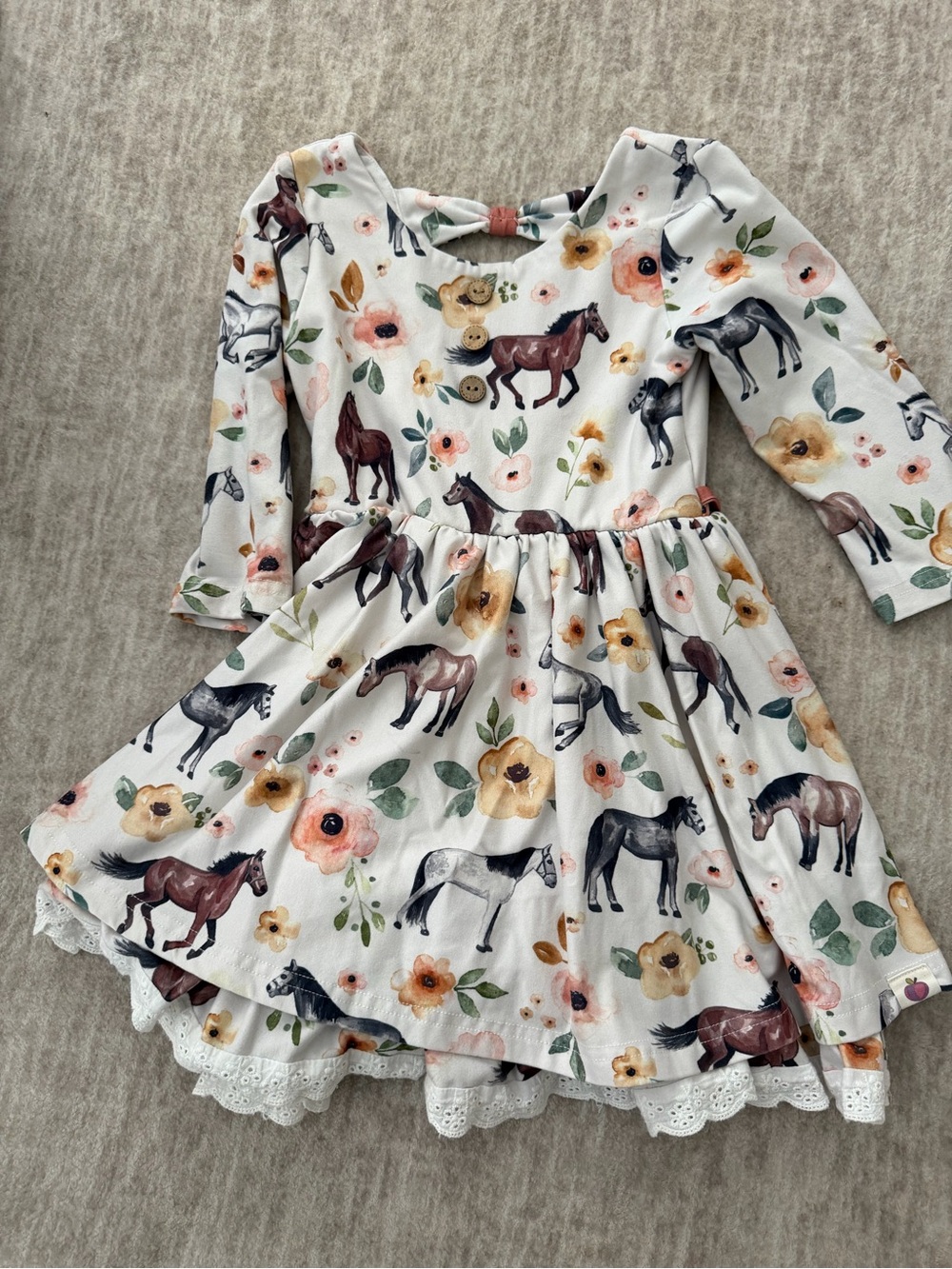 cheeky plum White Floral & Horse Print Long-Sleeve Dress